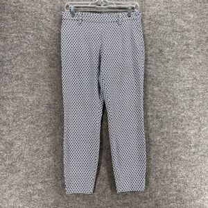 5/$45 H&M Pants Women 8 Blue Geometric Mid Rise Flat Front Chino Skinny  Cotton